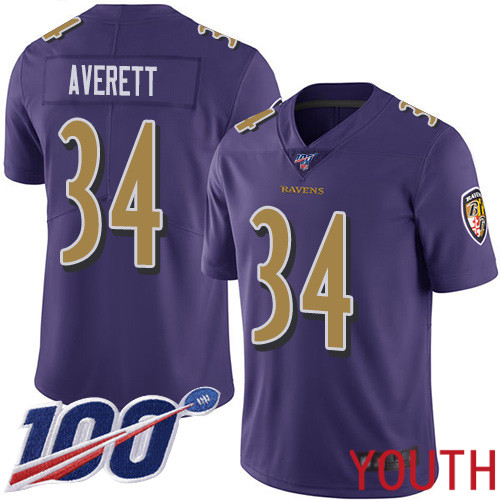 Baltimore Ravens Limited Purple Youth Anthony Averett Jersey NFL Football 34 100th Season Rush Vapor Untouchable